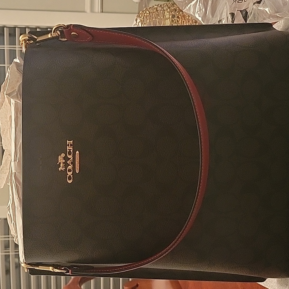 Coach Mollie Bucket Bag In Signature  Canvas in IM/Brown 1941 Red